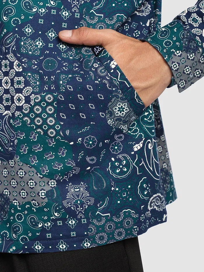 Blue Paisley Printed Zipper Shacket