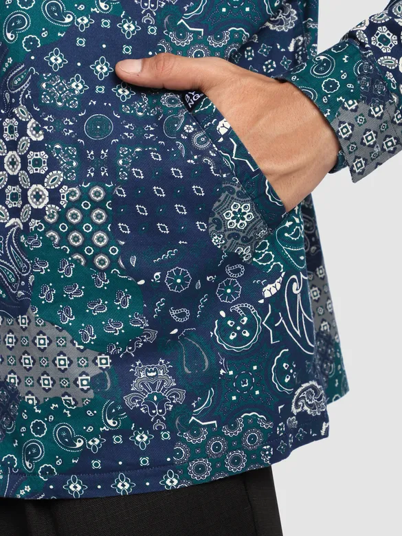 Blue Paisley Printed Zipper Shacket