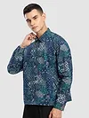 Blue Paisley Printed Zipper Shacket