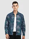 Blue Paisley Printed Zipper Shacket