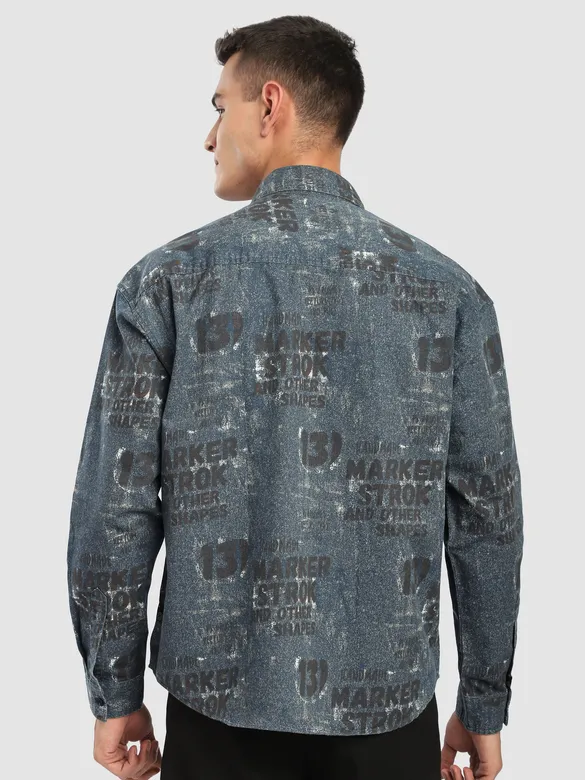 Brown And Blue Abstract Printed Shacket