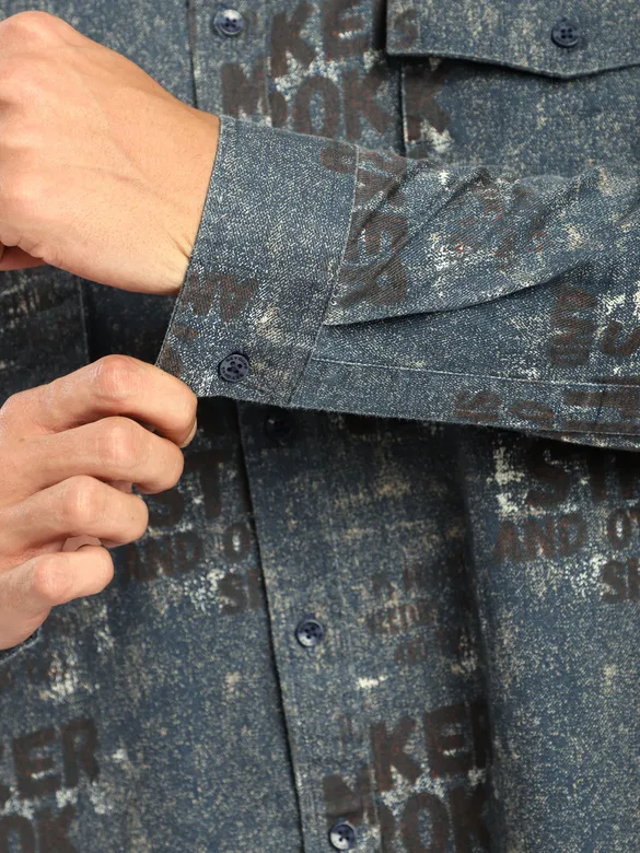 Brown And Blue Abstract Printed Shacket