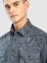 Brown And Blue Abstract Printed Shacket