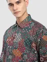 Green Paisley Printed Zipper Shacket