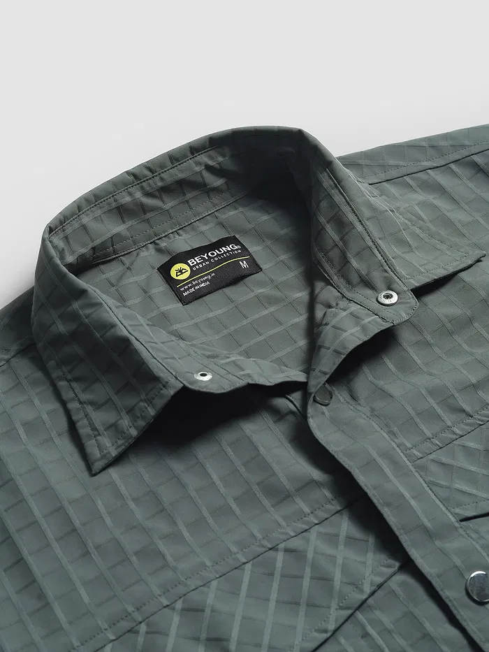 Greyish Green Block Textured Shacket