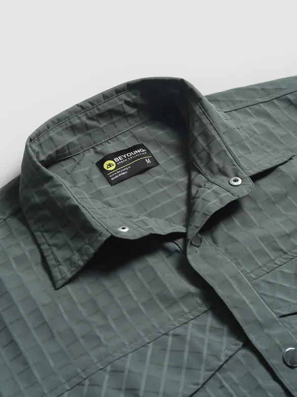 Greyish Green Block Textured Shacket