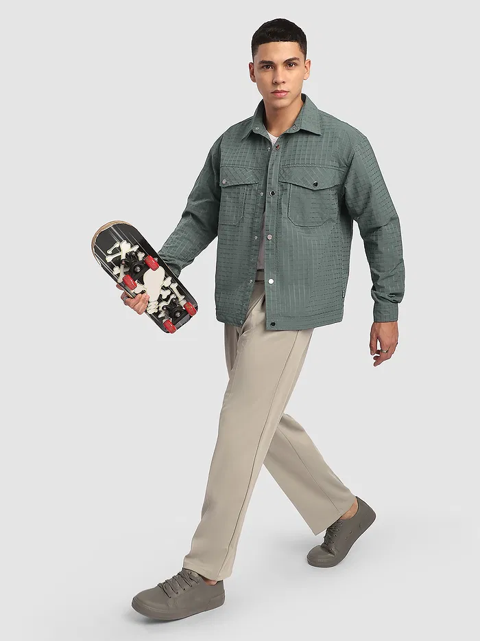 Greyish Green Block Textured Shacket