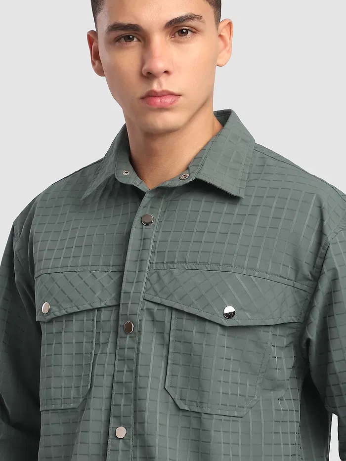Greyish Green Block Textured Shacket