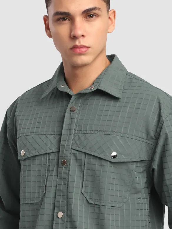Greyish Green Block Textured Shacket