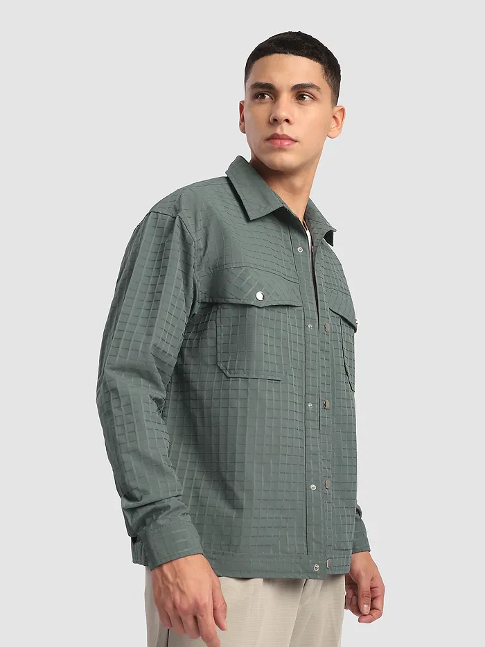 Greyish Green Block Textured Shacket