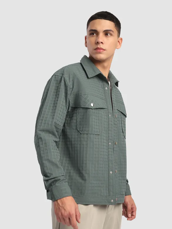 Greyish Green Block Textured Shacket