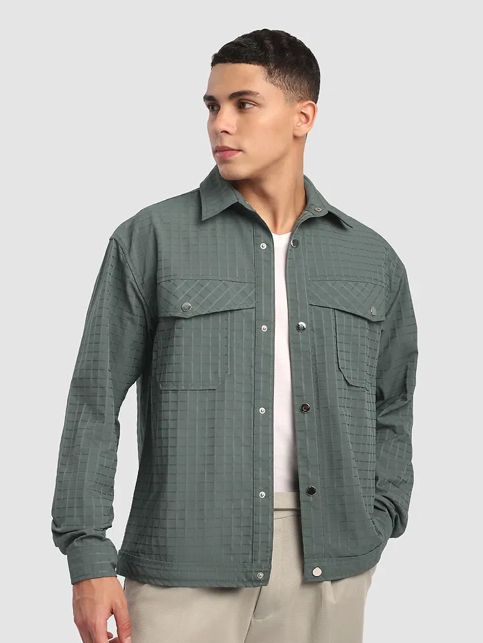 Greyish Green Block Textured Shacket