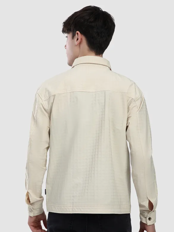 Off White Block Textured Shacket