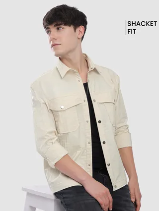 Off White Block Textured Shacket