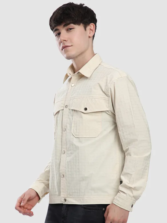 Off White Block Textured Shacket