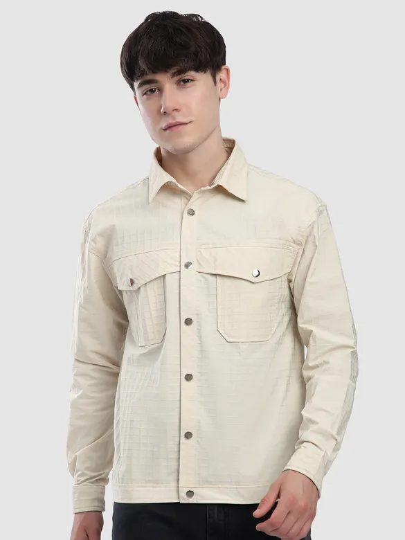 Off White Block Textured Shacket