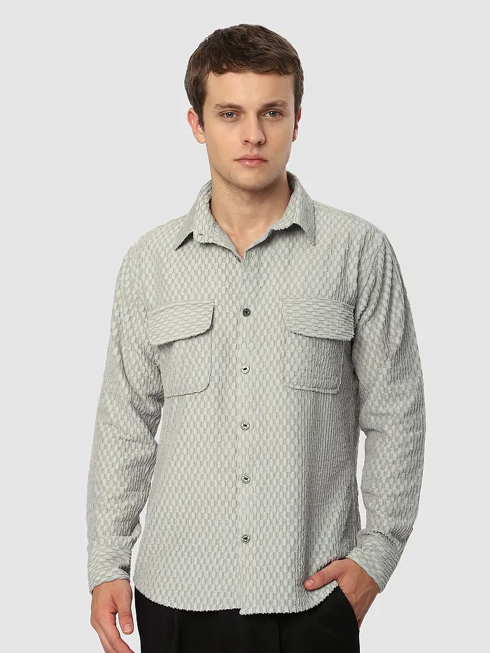 Pale Grey Terry Textured Shirt