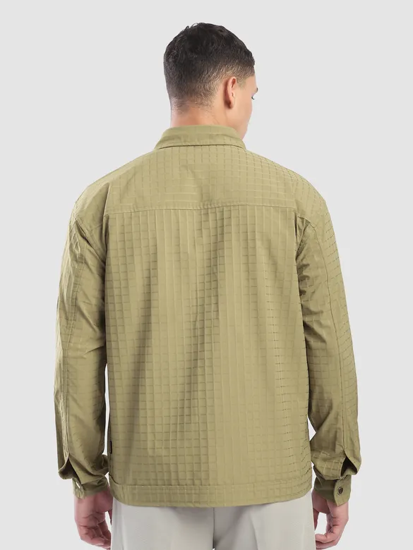 Pale Olive Block Textured Shacket