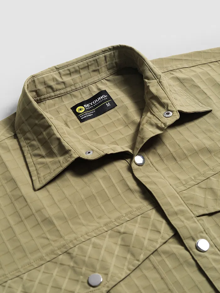 Pale Olive Block Textured Shacket