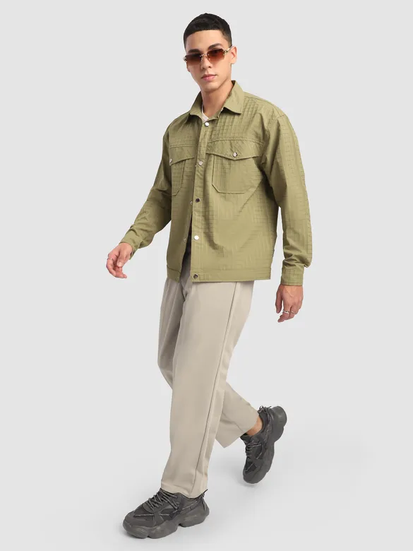 Pale Olive Block Textured Shacket