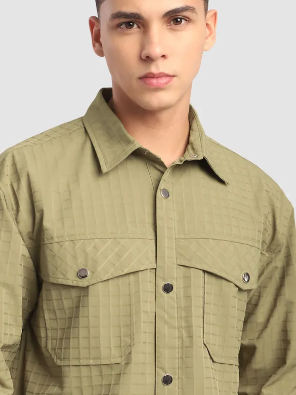 Pale Olive Block Textured Shacket