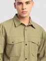 Pale Olive Block Textured Shacket