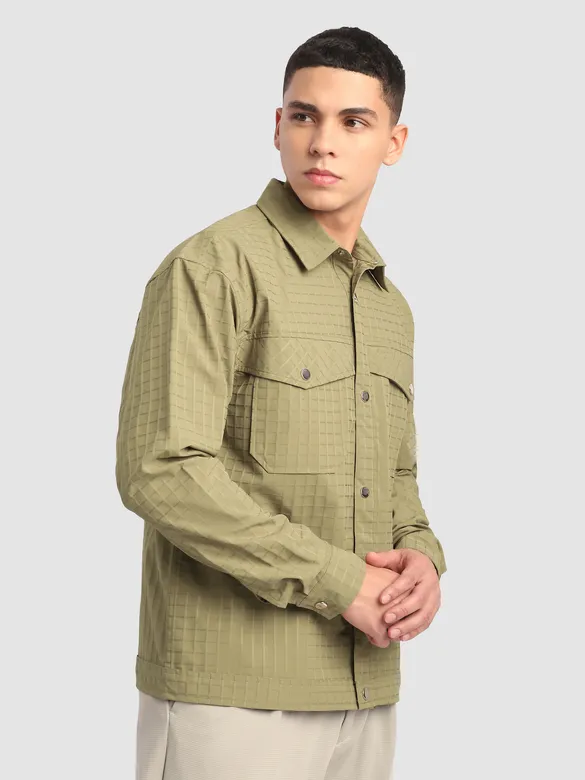 Pale Olive Block Textured Shacket