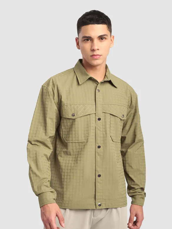 Pale Olive Block Textured Shacket