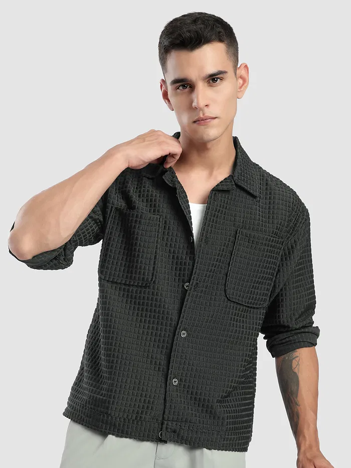 Dark Grey Bubble Textured Shacket