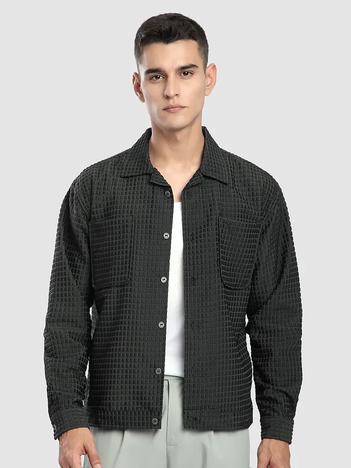 Dark Grey Bubble Textured Shacket