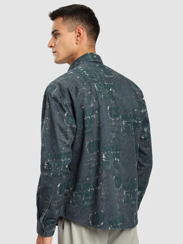 Green And Blue Abstract Printed Shacket