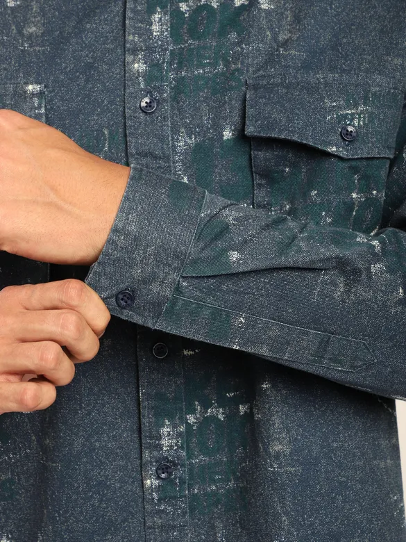 Green And Blue Abstract Printed Shacket