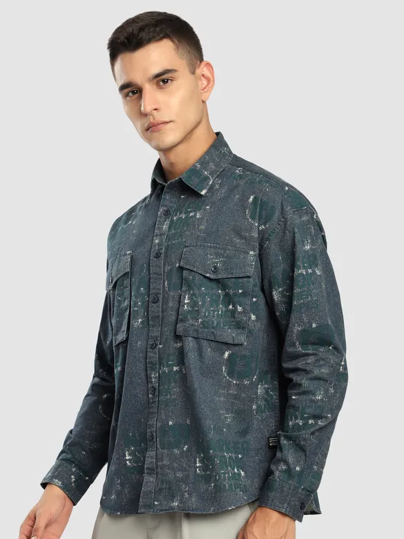 Green And Blue Abstract Printed Shacket