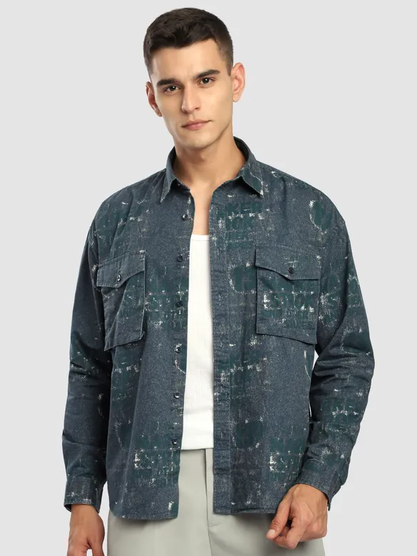 Green And Blue Abstract Printed Shacket