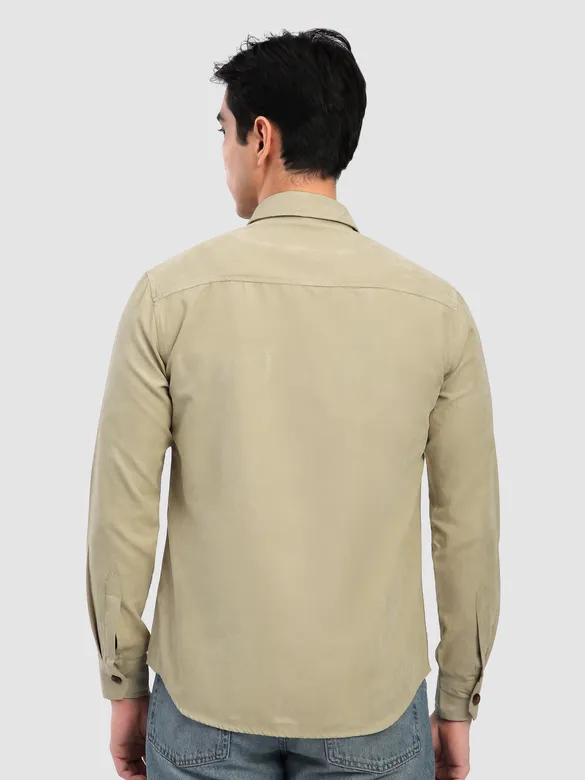 Beige Panel Suede Shirt