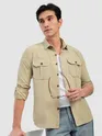 Beige Panel Suede Shirt