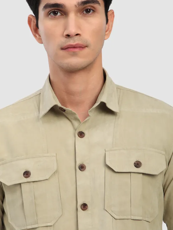 Beige Panel Suede Shirt
