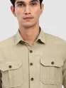 Beige Panel Suede Shirt