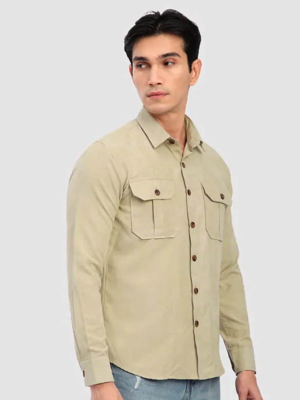 Beige Panel Suede Shirt