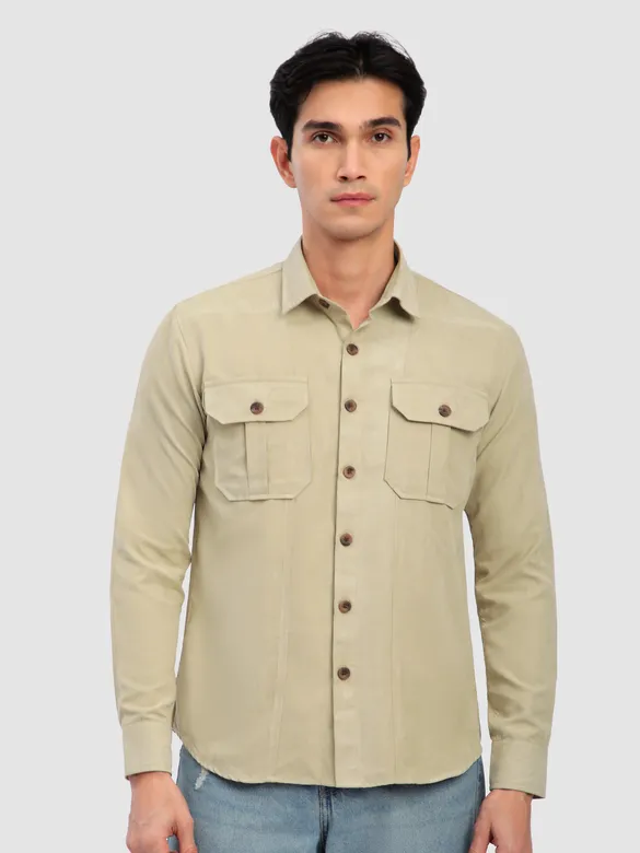 Beige Panel Suede Shirt