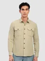 Beige Panel Suede Shirt