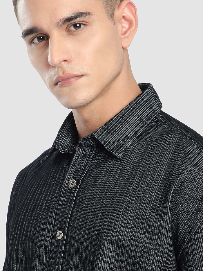 Black Striped Corduroy Shirt