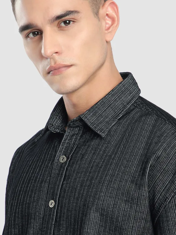 Black Striped Corduroy Shirt