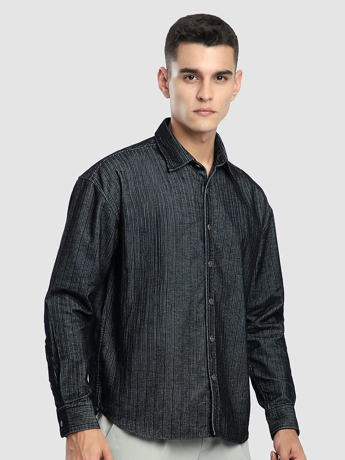 Black Striped Corduroy Shirt