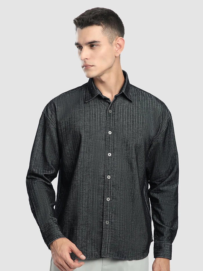 Black Striped Corduroy Shirt