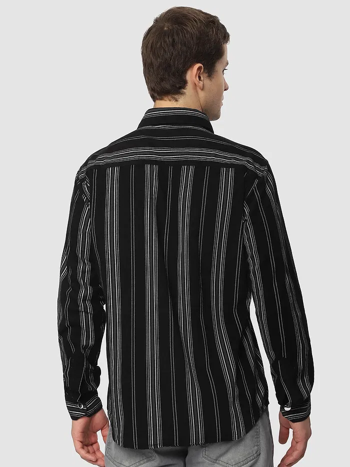 Black Striped Cotton Corduroy Shirt