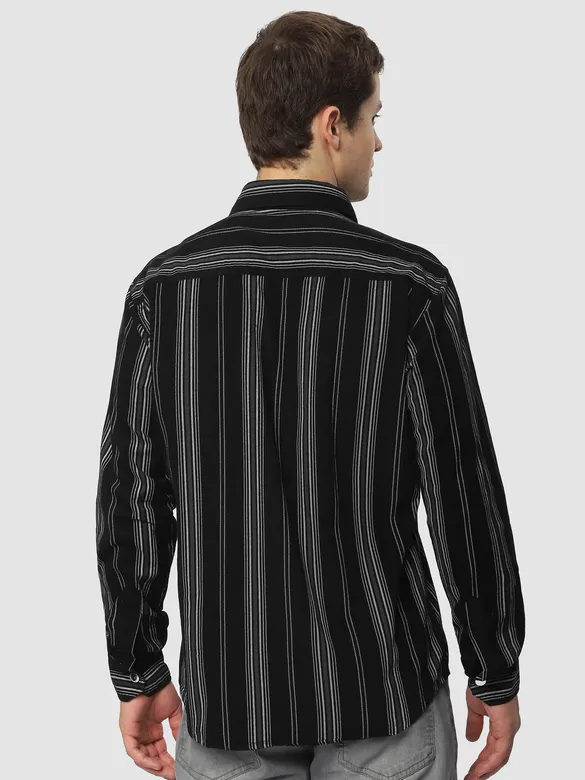 Black Striped Cotton Corduroy Shirt