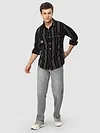Black Striped Cotton Corduroy Shirt