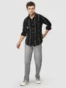 Black Striped Cotton Corduroy Shirt