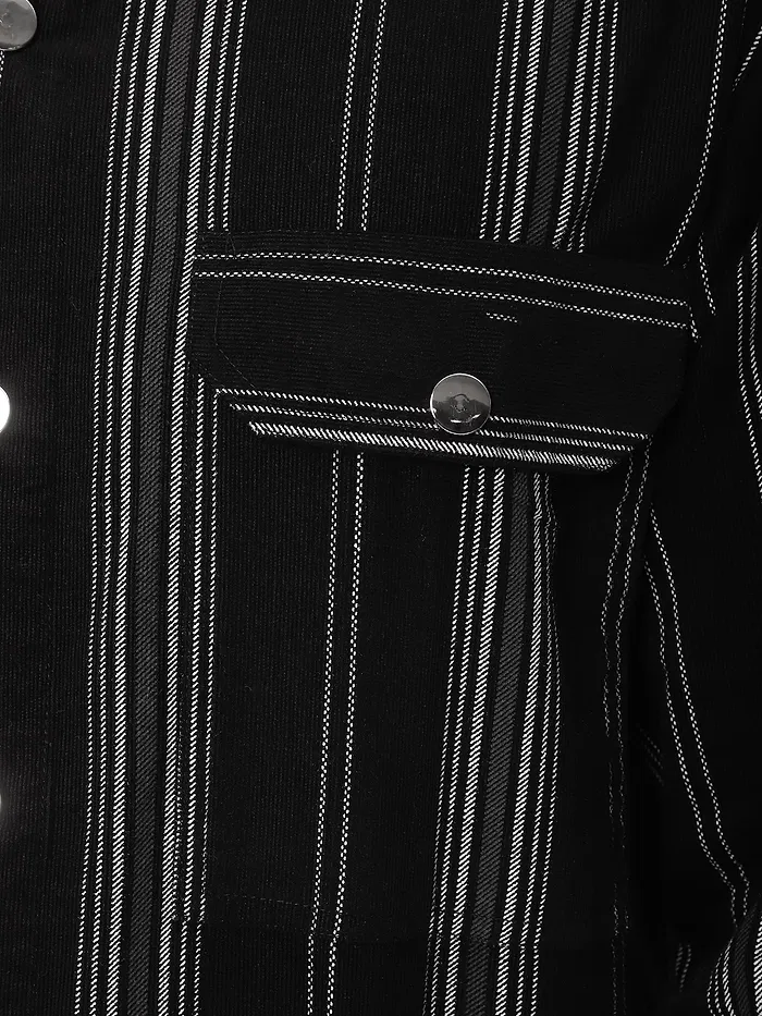 Black Striped Cotton Corduroy Shirt